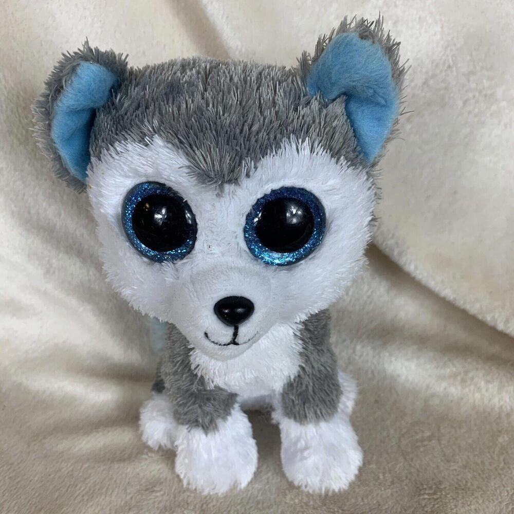 Ty BEANIE BOOS Slush Husky Dog Blue Sparkly Big Eyes Plush Stuffed Animal Toy​